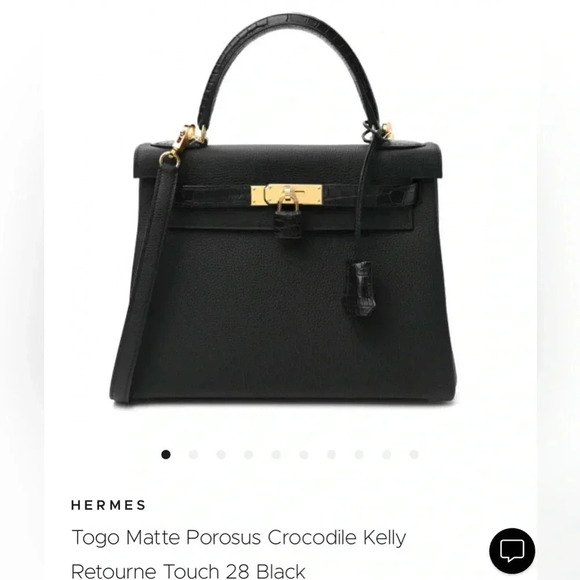 Hermes Togo matte porous crocodile Kelly retourne touch black 28. Full set - Picture 2 of 6